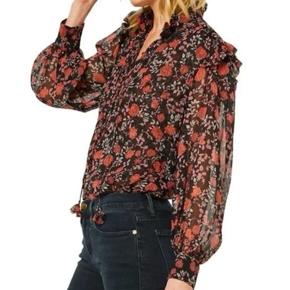 MISA Los Angeles NWT Red & Black Floral Ruffle Blouse Top – Medium - Picture 2 of 15